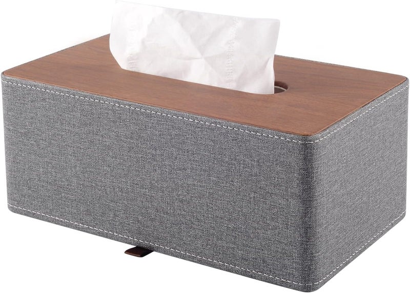 XNONE Tissue Box Cover Rectangle Tissue Box Holder PU Leather Facial Organizer with Magnetic Bottom,Decorative Napkin Caddy for Vanity Dresser Night Stand Table Countertop Home Office Car,Grey - Image 1